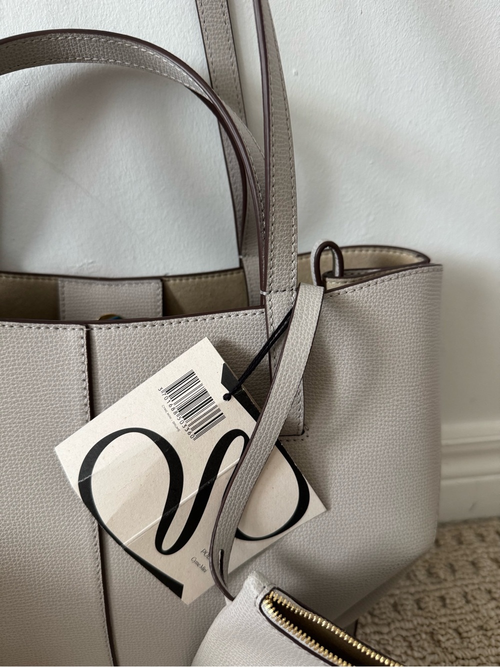Polene Cyme Mini Tote Mist Pebbled Leather Tote with Matching Pouch nwt - Picture 2 of 6